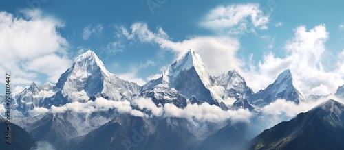 Panorama view of the snowy mountains between Switzerland