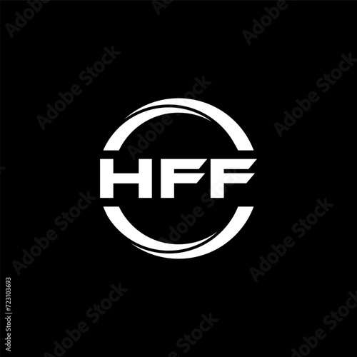 HFF letter logo design with black background in illustrator, cube logo, vector logo, modern alphabet font overlap style. calligraphy designs for logo, Poster, Invitation, etc. photo