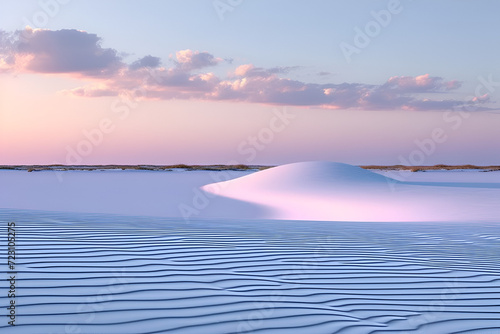  pristine white sand dunes, highlighted by the soft hues of sunset, casting gentle shadows that accentuate their natural beauty and tranquility. Ideal for diverse creative projects