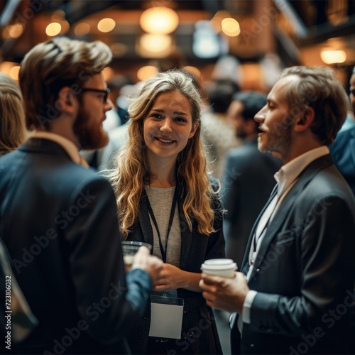 A group of professionals networking at a conference. Generative AI.