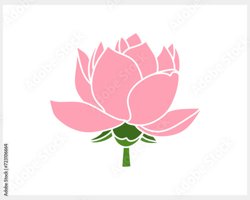 Stencil lotos rose flower with leaf clipart isolated Hand drawn cartoon nature Vector stock illustration EPS 10