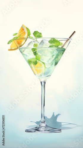 Tropical cocktail 3d illustration, minimal. Summertime refreshing alcoholic drink. Cocktail realistic detailed for advert, menu