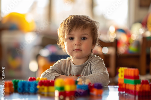 Little Boy Playing With Toys at Table