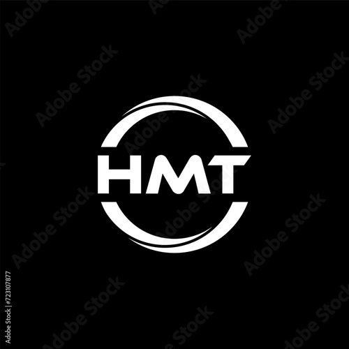 HMT letter logo design with black background in illustrator, cube logo, vector logo, modern alphabet font overlap style. calligraphy designs for logo, Poster, Invitation, etc.