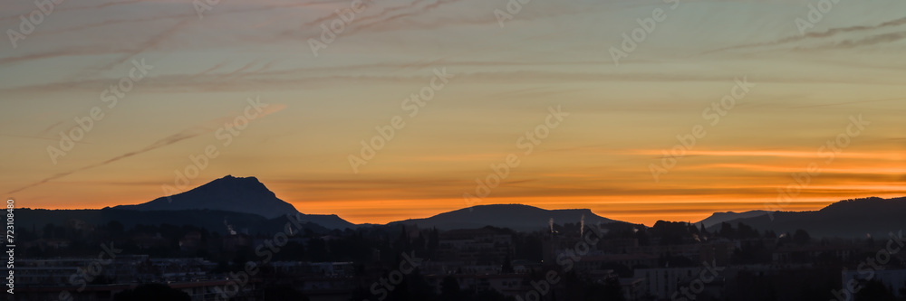 the Sainte Victoire mountain in the light of a winter morning