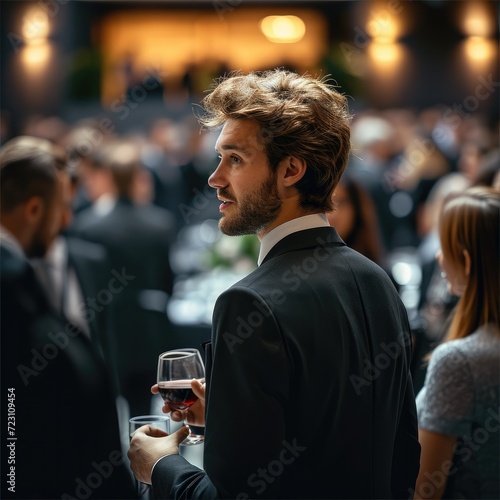 A person at a business event who has every person wanting to speak with them like they are the most important person in the world. Generative AI.