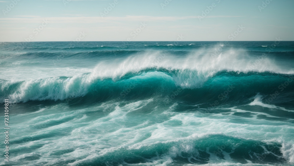 Beautiful sea waves with foam of blue and turquoise color isolated on white background ai image 
