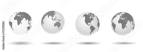 Globes of Earth 3D set. Realistic world map in globe shape. Vector illustrator