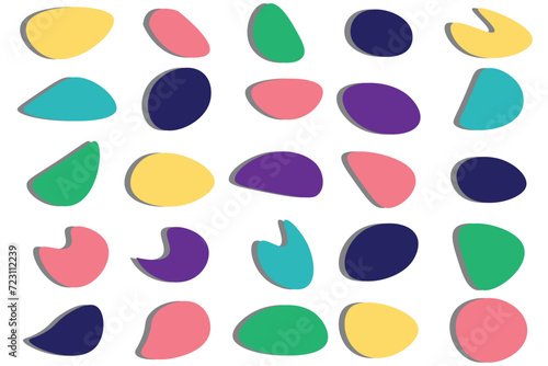Various blotch. Random color blobs, round abstract organic shapes. Pebble, drops and stone silhouettes. Inkblot 90s texture vector set. Basic, simple rounded, smooth colorful forms 2 3 1
