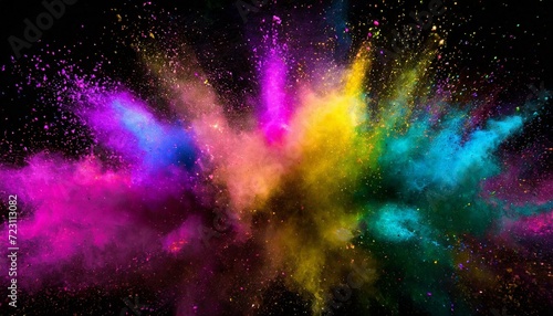Multicolor powder explosion on Black background