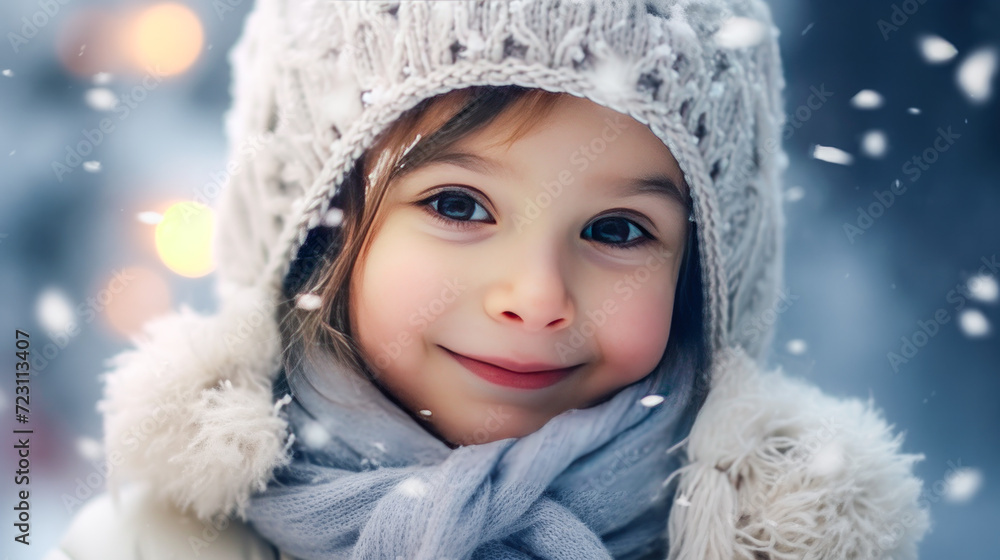 Childhood Winter Delight: Smiling in Snow Childhood Winter Delight: Smiling in Snow