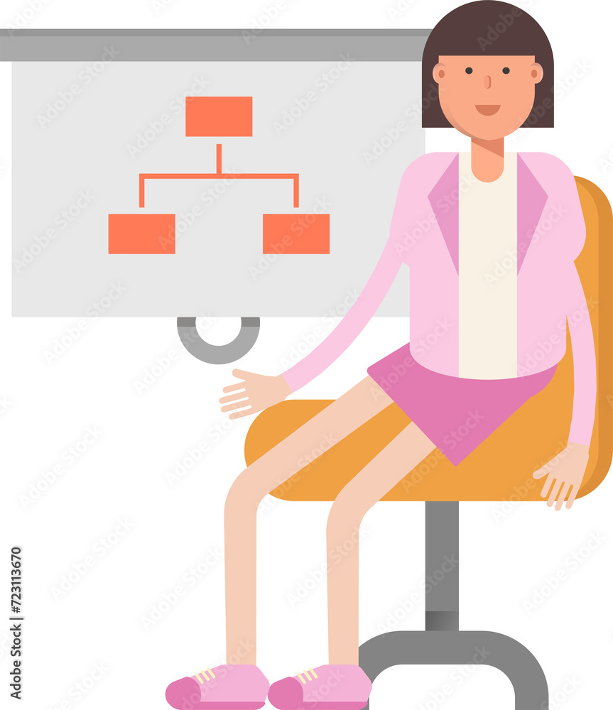 Office Woman Character Presenting Organization Chart
