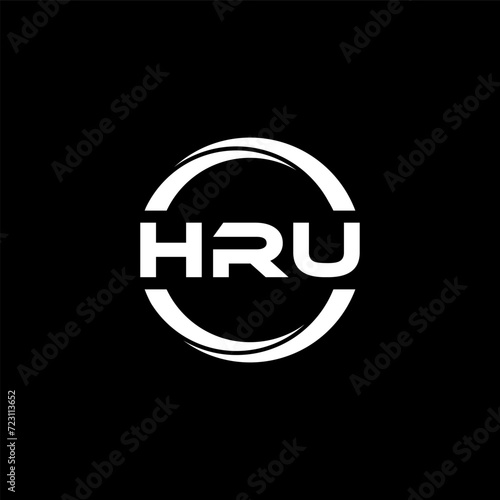 HRU letter logo design with black background in illustrator, cube logo, vector logo, modern alphabet font overlap style. calligraphy designs for logo, Poster, Invitation, etc. photo