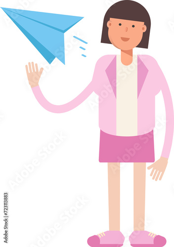 Office Woman Character Holding Paper Plane 