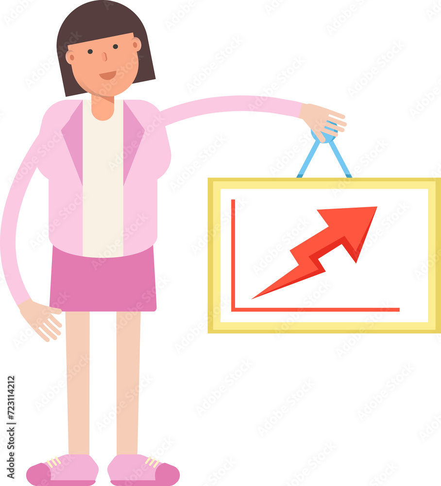 Office Woman Character Holding Arrow Chart
