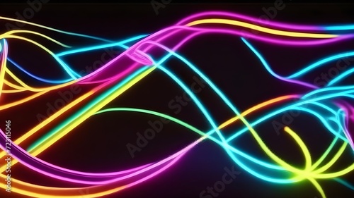 abstract colorful lines on a black background. 3d rendered illustration