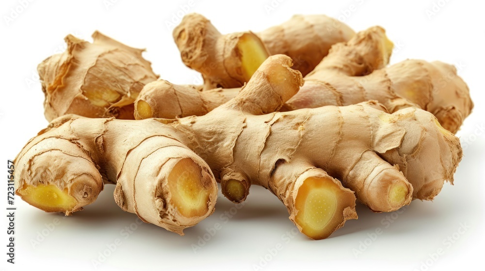 Ginger root isolated on white background. Fresh realistic ginger for package, grocery product advert.