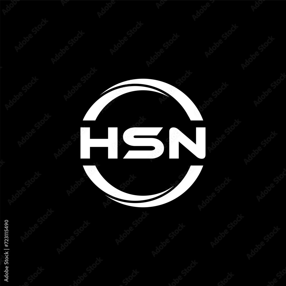 HSN letter logo design with black background in illustrator, cube logo ...