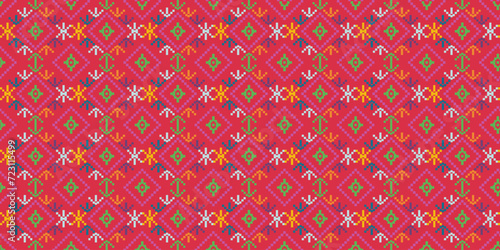 Colorful Traditional Thailand Lanna Textile. Vector Image.