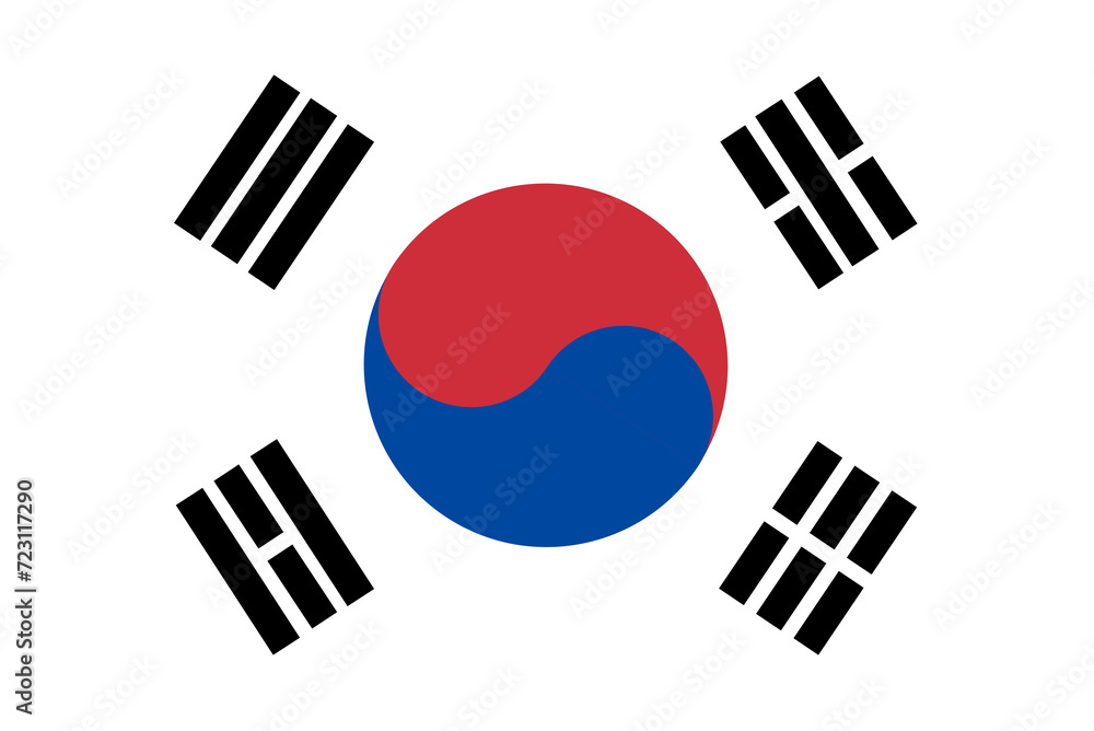 Close-up of colorful national flag of the South Asian country Republic of Korea. Illustration made January 29th, 2024, Zurich, Switzerland. Close-up of colorful national flag of the South Asian country Republic of Korea. Illustration made January 29th, 2024, Zurich, Switzerland.