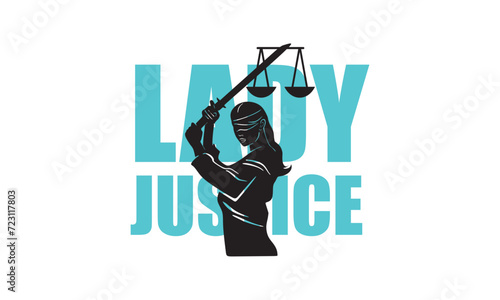 SWORD OF JUSTICE, GODDESS OF TRUTH LOGO, silhouette of strong woman with sword and scales vector illustrations