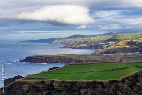 São Miguel island in the Azores with the beautiful landscapes and green filds
