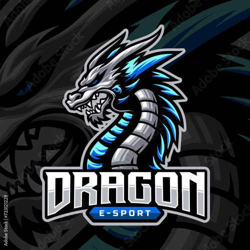 Angry dragon esport logo design. Mascot logo template