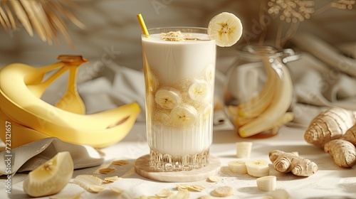 Enjoy the refreshing taste of banana juice alongside slices of fresh bananas, a delightful and healthy snack option.