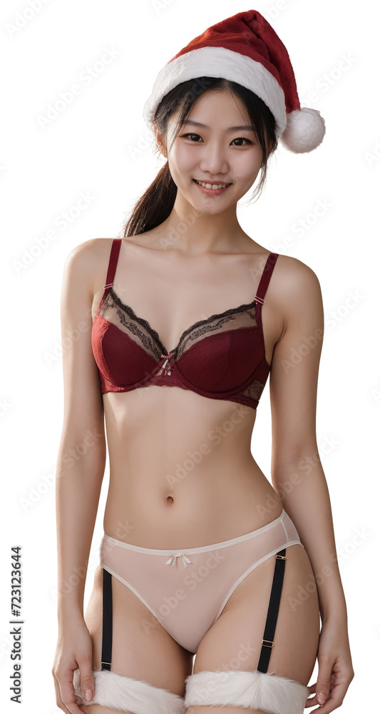 Woman Wearing Santa Hat and Lingerie. Isolated on transparent background Woman Wearing Santa Hat and Lingerie. Isolated on transparent background