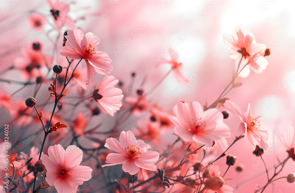 pink floral motifs in the minimalist beauty style set on a pink backdrop Lilian Alvarado, UHD image, charming and dreamlike classic Chinese, ornate borders, and lush vegetation