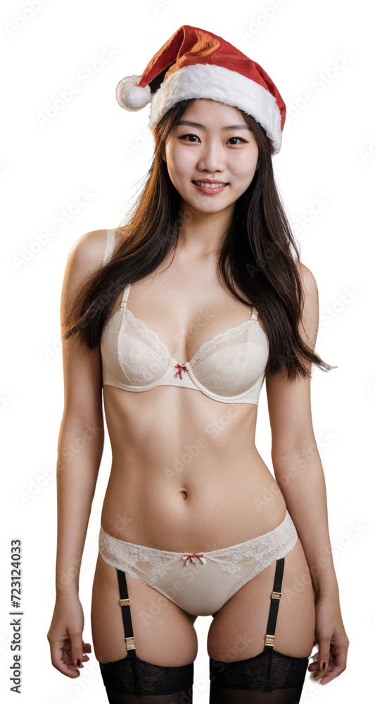 Woman in White Lingerie With Santa Hat. Isolated on transparent background Woman in White Lingerie With Santa Hat. Isolated on transparent background