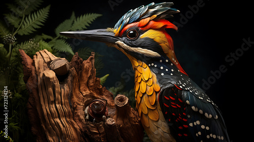 the beautiful woodpecker boasts a striking combination of vibrant plumage, adorned with intricate patterns