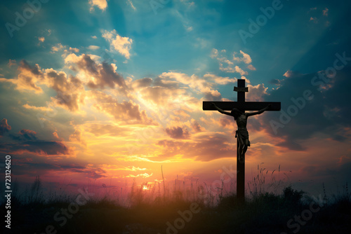 Cross on sunset background. Cross on sky background