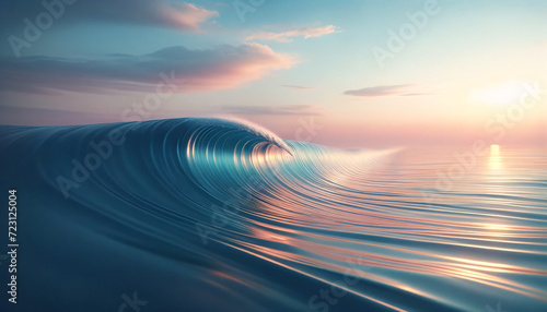 Coucher de soleil sur la mer avec vague sur l’océan, image idéale pour bannière, fond ‘écran arrière-plan © Christophe