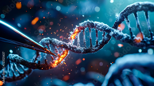 Illustration depicting CRISPR molecular scissors for gene editing photo