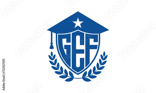 GEF three letter iconic academic logo design vector template. monogram, abstract, school, college, university, graduation cap symbol logo, shield, model, institute, educational, coaching canter, tech
