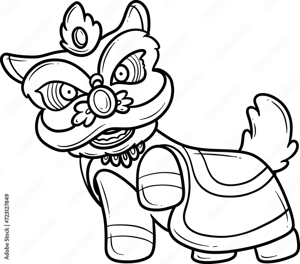 Fototapeta premium cute traditional chinese lion dance cartoon outline