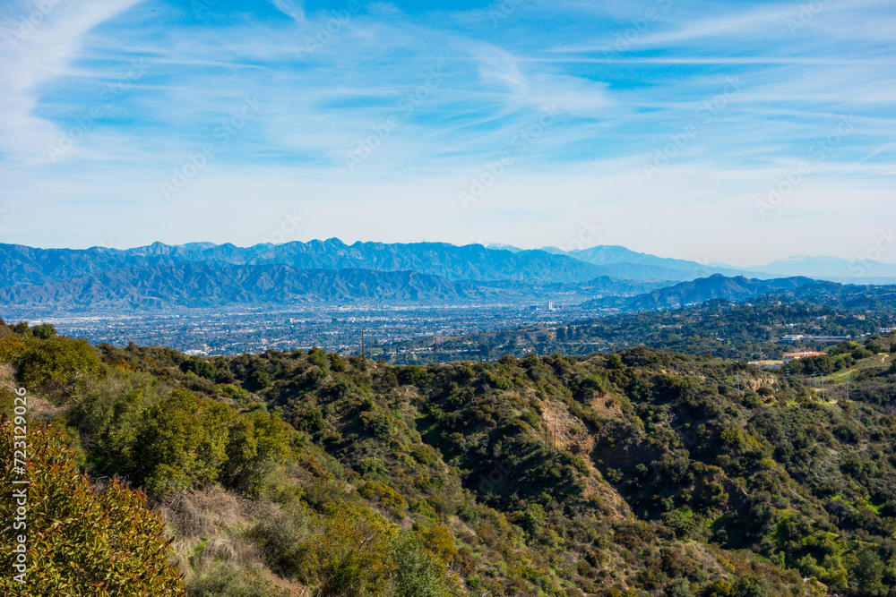 Looking down into the San Fernando Valley at Burbank and north hollywood from the on top of the santa monica mountains.