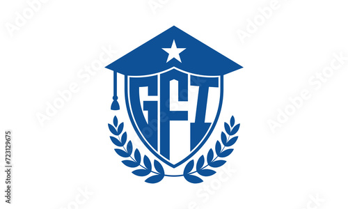 GFI three letter iconic academic logo design vector template. monogram, abstract, school, college, university, graduation cap symbol logo, shield, model, institute, educational, coaching canter, tech photo