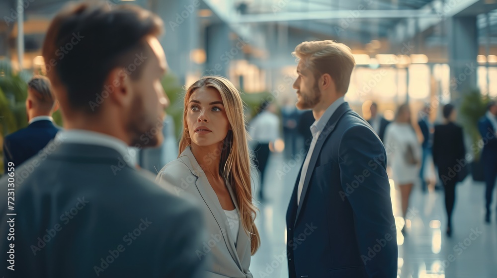 People talking on an event in modern office, Navigating Close Relationships in the Corporate World. Generative AI. People talking on an event in modern office, Navigating Close Relationships in the Corporate World. Generative AI.