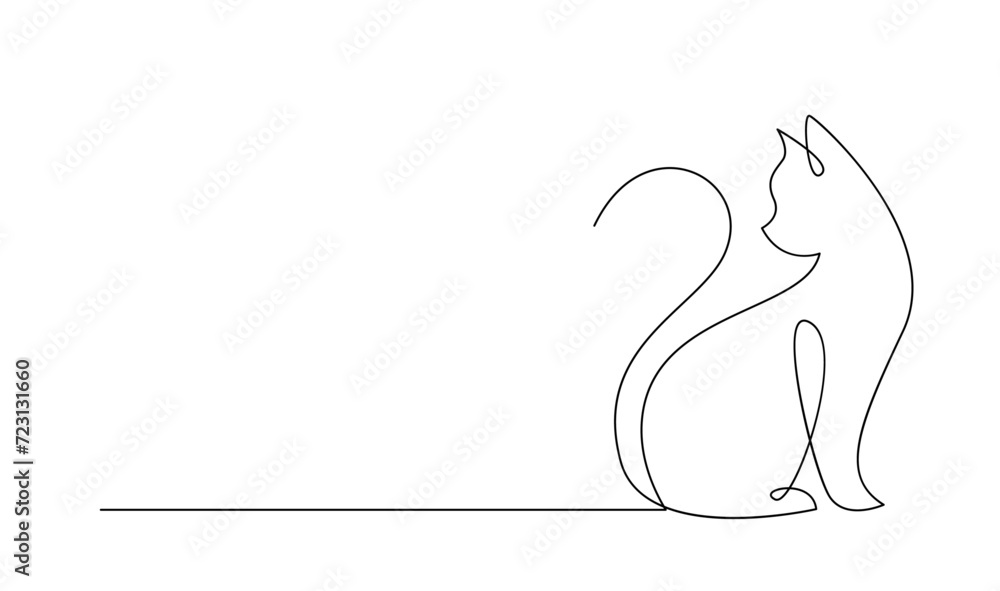 Continuous line drawing of cat on white background Continuous line drawing of cat on white background