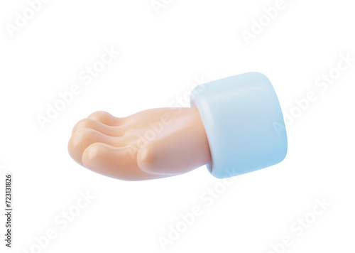 Hand, cartoon palm turned up, 3d vector, isolated on white background