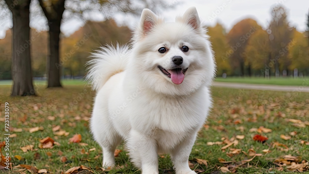 White german spitz dog in the park White german spitz dog in the park