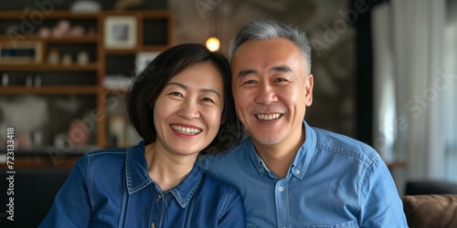 Portrait happy Asian couple smiling at the camera