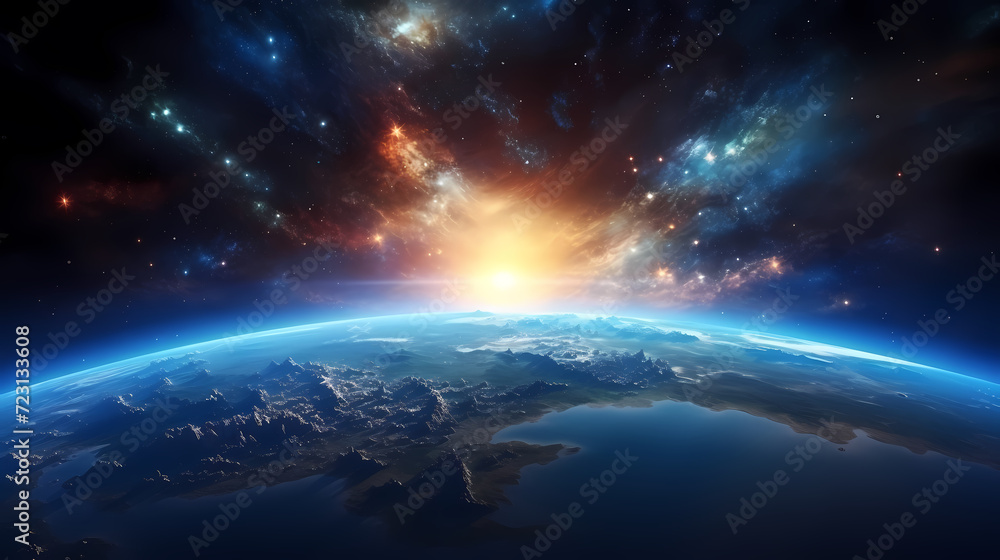 Earth in the cosmic sky, abstract space background of a planet in the universe