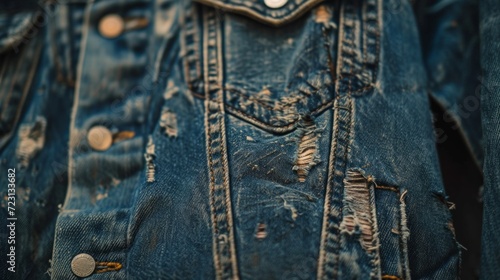 Recycling Old Jeans, Denim Upcycling Ideas, Repurposing Reusing Old Jeans cloth. Close up of recycled customized denim jackets