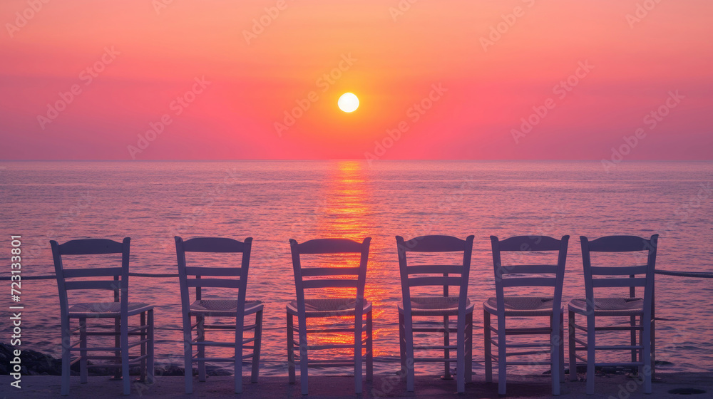 Chairs placed strategically for a front-row seat to the mesmerizing sunset by the sea