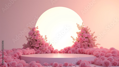 Flowrs podiums 3d background with podium. Podium scene. Abstract minimal scene. Valentines day
