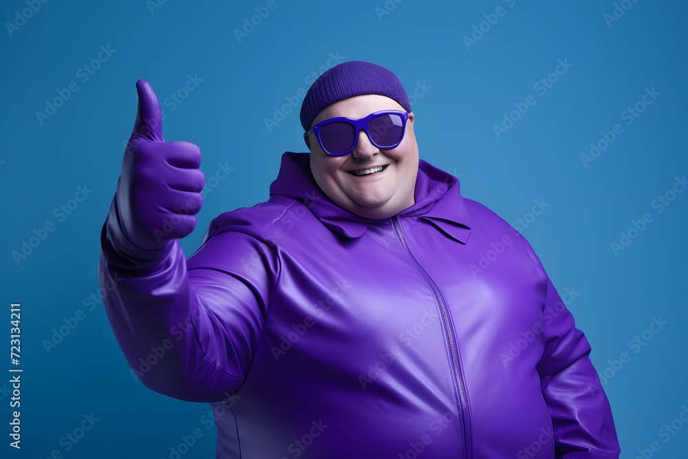 Joyful Overweight Character Giving Thumbs Up. Generative AI Joyful Overweight Character Giving Thumbs Up. Generative AI