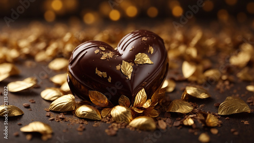 Heart-shaped chocolate candy with gold leaf petals